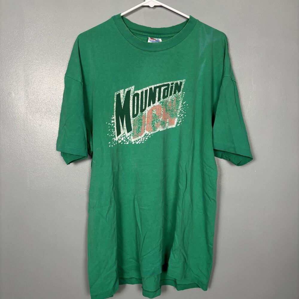 Vintage 90’s Mountain Dew Green Faded Graphic Soda Pop Shirt Single Stitch XL